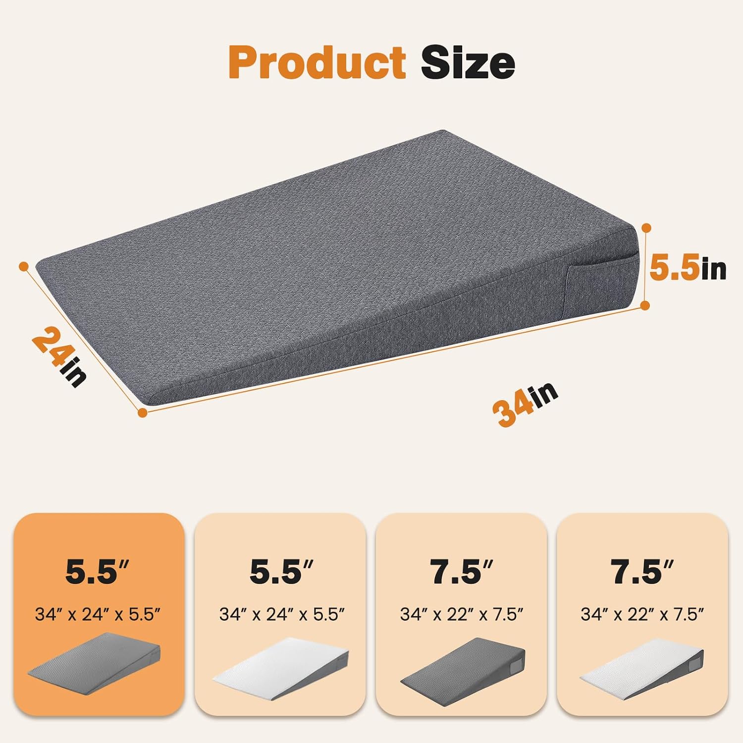 Vekkia 34" Extra-Long Wedge Pillow, Back & Arm Support, Bed Wedge Pillow for Sleeping After Surgery, Acid Reflux, Snoring Relief…
