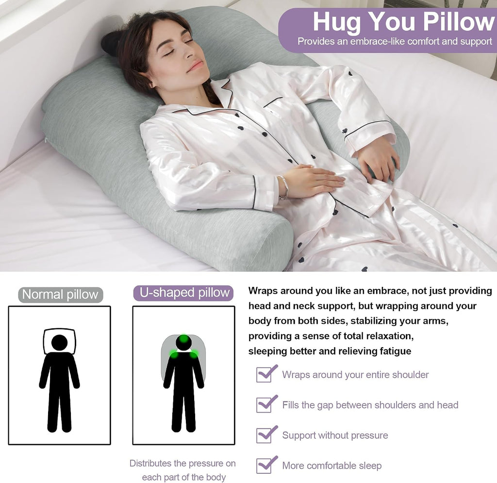 Hombys Cooling U Shaped Pillow for Neck, Contour Shoulder Pillow for Side Sleepers, Ergonomic Body Pillows for Adults, Hug Pillow with Wash…