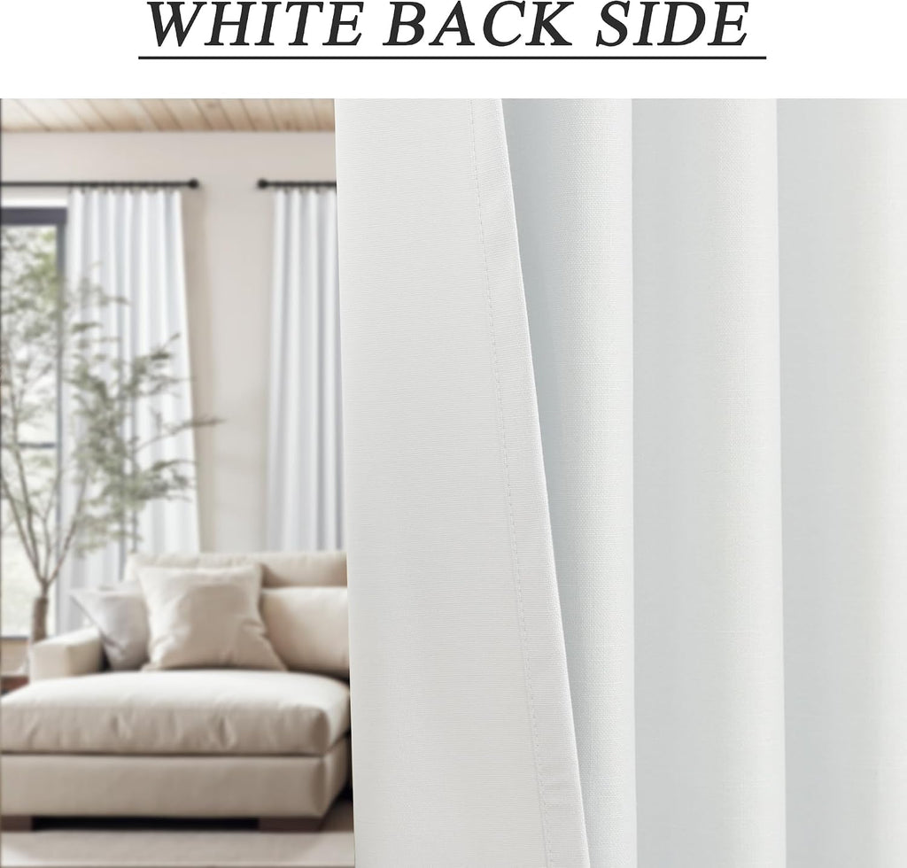 Dancurton White Black Out Curtains 54 Inch Long 2 Panel Elegant Short Summer Curtains for Living Room Thermal Insulated Cotton Linen Blacko…