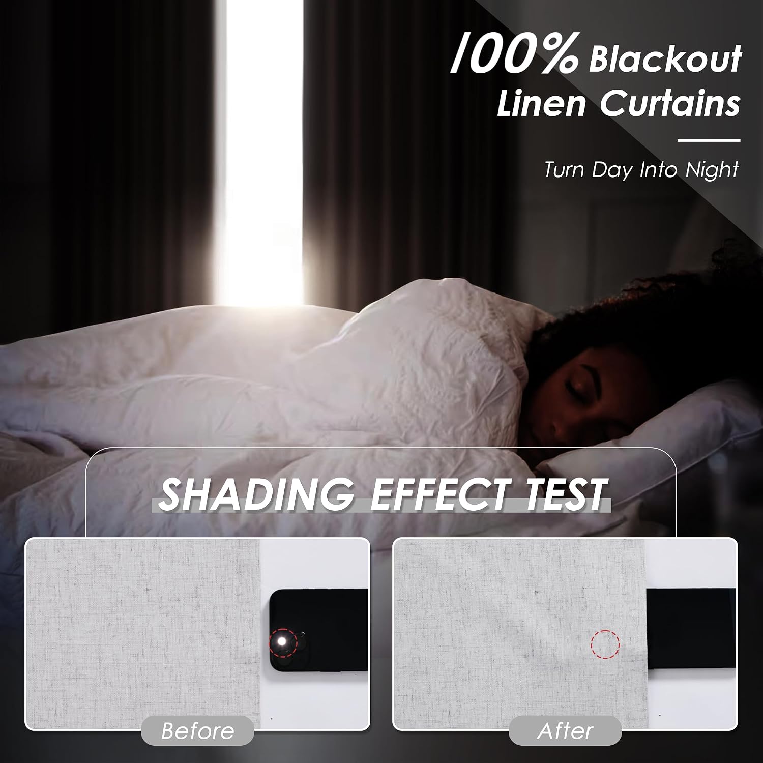 Nanspring Light Grey 100% Blackout Linen Curtains 96 Inches Long for Bedroom Back Tab Thermal Insulated Modern Luxury Simple Black Out Curt…