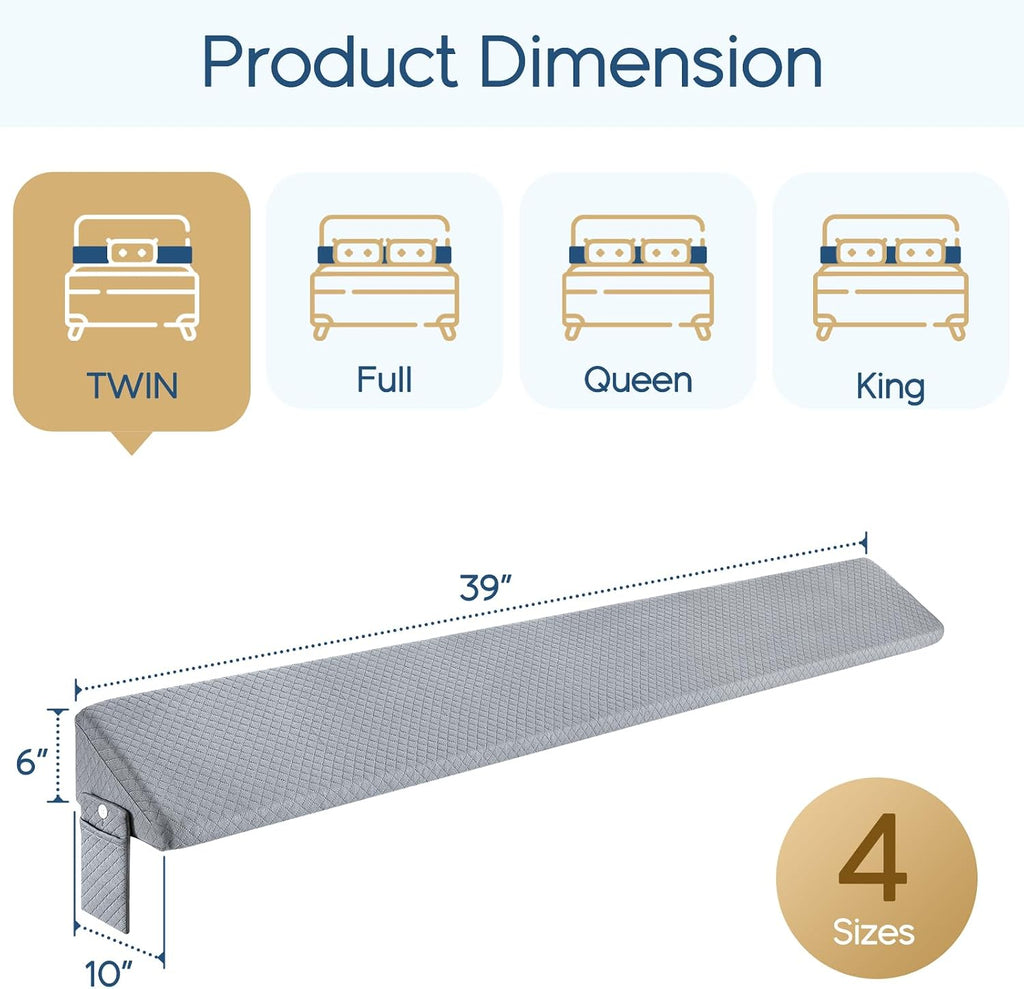 Homemate Twin Size(39"x10"x6") Bed Wedge Pillow for Headboard - Upgraded Bed Gap Filler Twin Between Mattress and Headboard - Wedge…