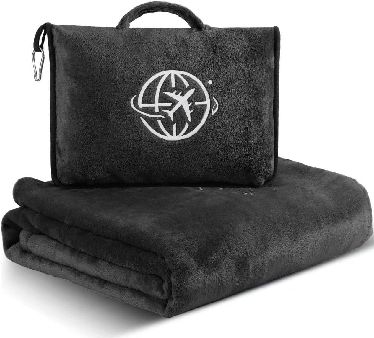 2-in-1 Travel Blanket and Pillow – Lightweight, Compact, Ultra Soft, Machine Washable – Handle, Luggage Sleeve, Backpack Clip – for…
