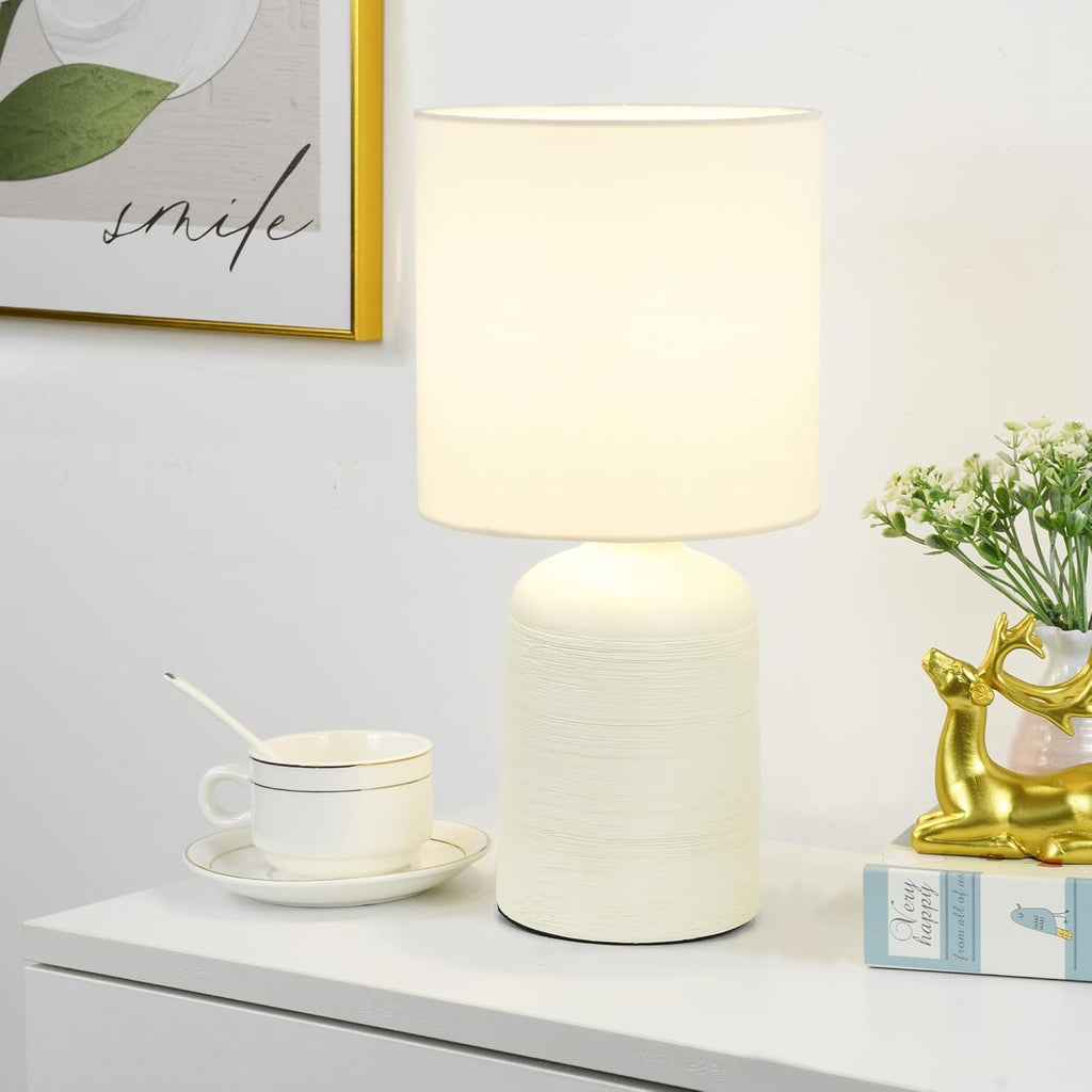Maye Small Ceramic Table Lamp for Living Room and Bedroom, Modern Kids Night Table Lamp, Φ6.3×H13IN, Bulb Excluded, Milk Curry (Cream)