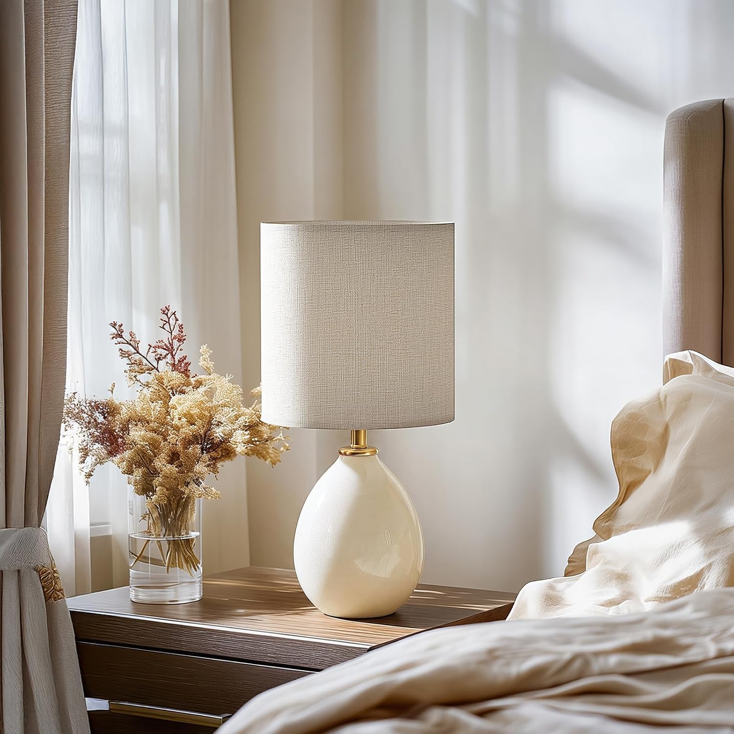 Dawnwake 18.5" Table Lamps Set of 2 for Living Room Bedroom, Bedside Lamps for Night Stands, Modern Linen White Ceramic Lamps