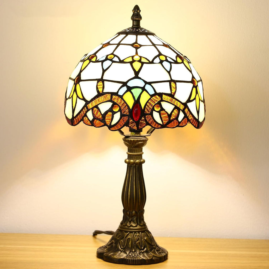 Tiffany Style Table Lamp, Baroque Style Stained Glass Lamp, 8 Inch Small Antique Lamp, for Bedside Nightstand Bedroom Living Room Home…