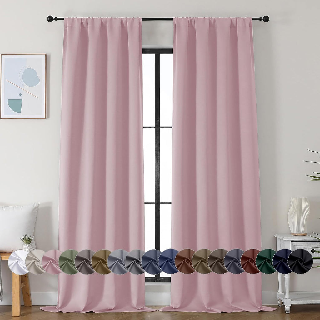 Simplebrand Ava Blush Blackout Curtains for Bedroom 96 Inches Long 2 Panels, Solid Thermal Insulated, Energy Saving Nursery Window Treatmen…