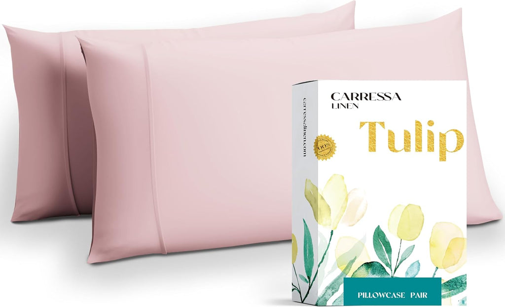 Carressa Linen Luxury Egyptian Cotton King Pillow Cases Set of 2-800 Series Tulips Collection Pillowcases for Sleeping (Blush), Soft…