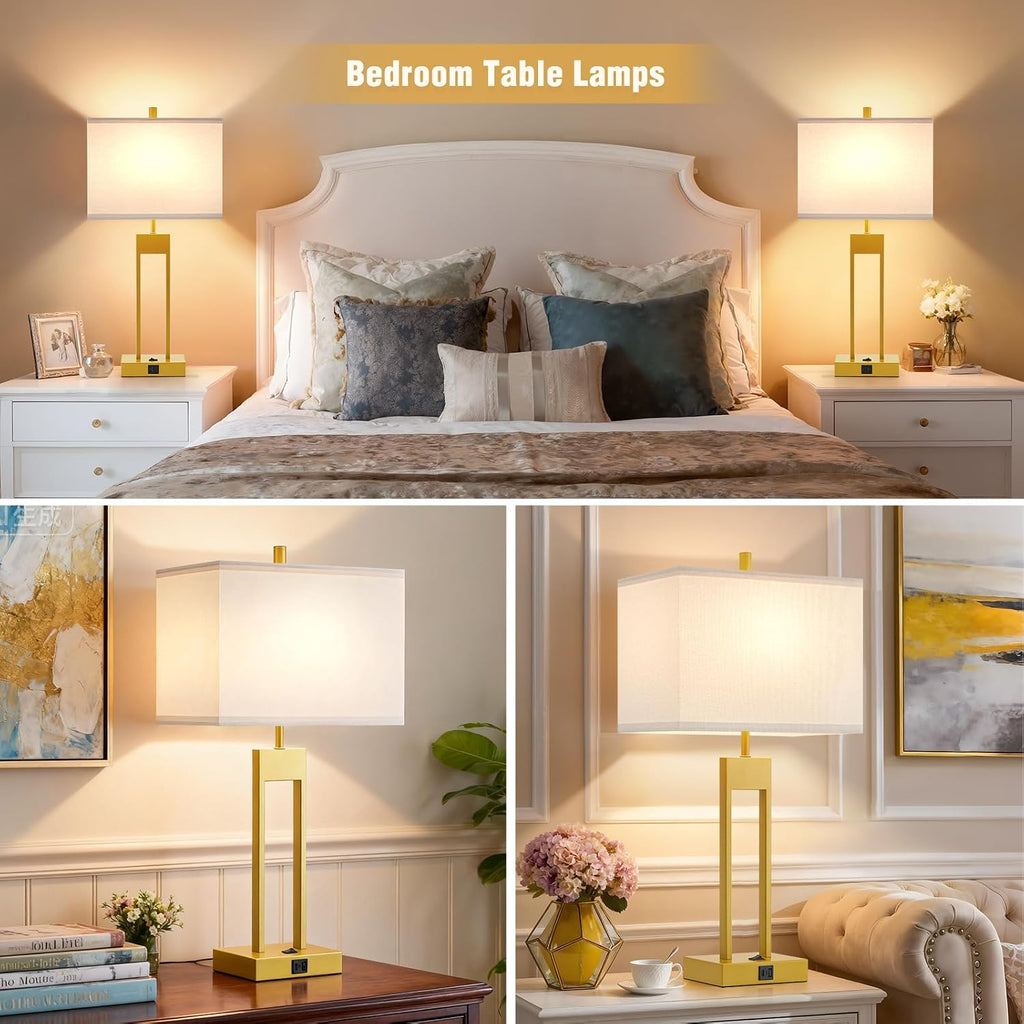 GyroVu Extra Large 25.5" Nightstand Table Lamps for Bedrooms Set of 2, Bedside Lamp with USB C+A, Colors Changeable Living Room Lamp…
