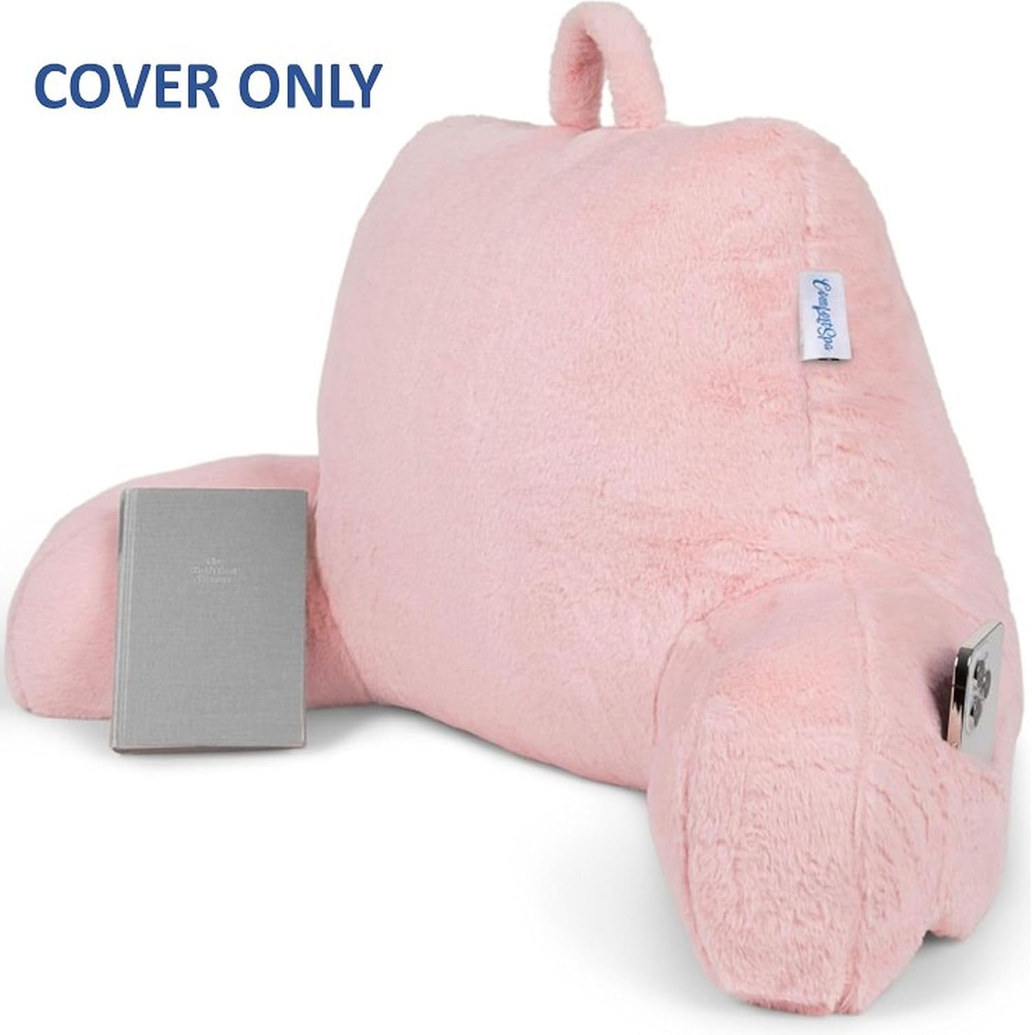 ComfortSpa Reading Pillow Replacement Cover for 19 inch Back Rest Pillow, Polyester Velour Machine Wash and Dry (Faux Fur Pink)