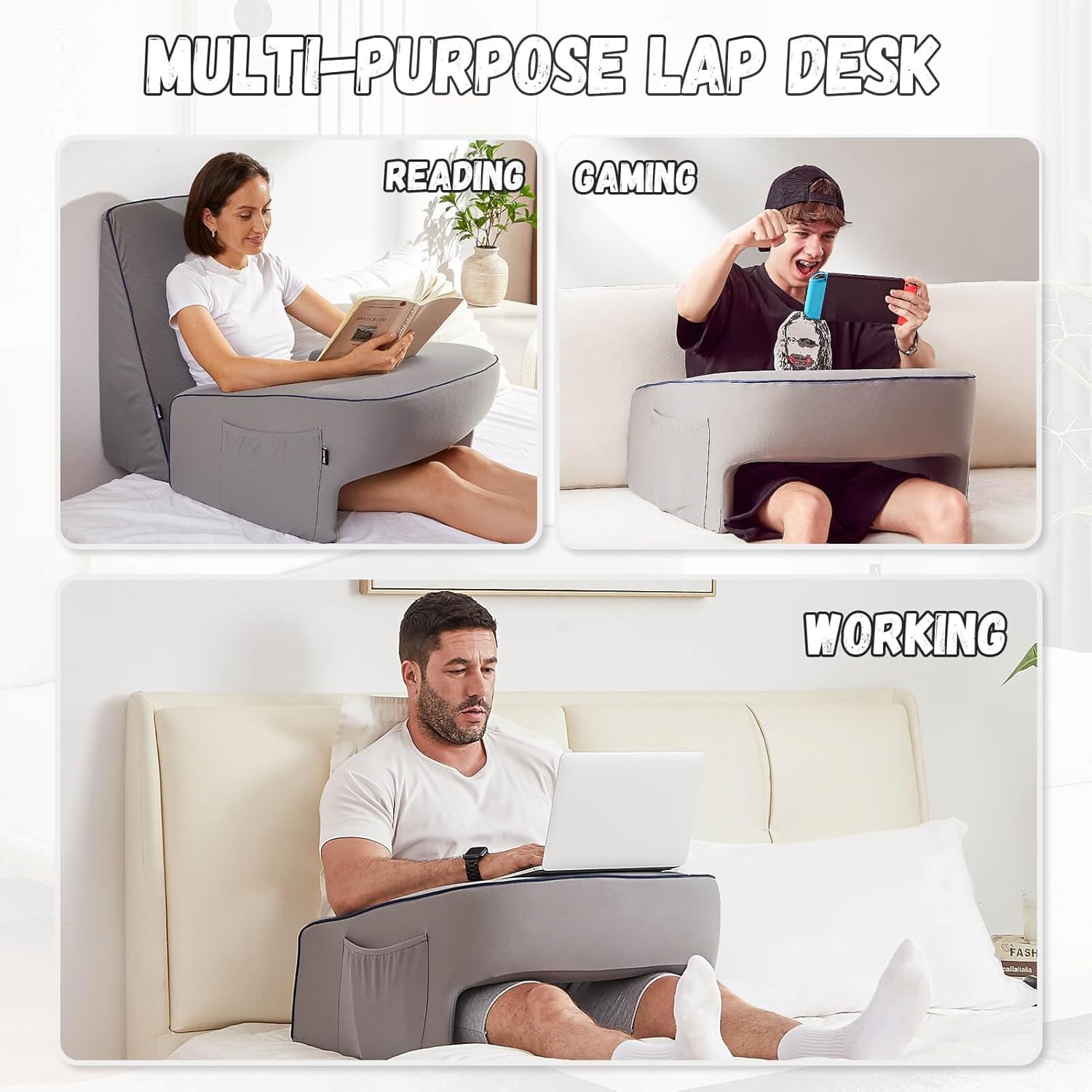 cooloo8 Reading Pillow with Armrests – Extra Large Memory Foam Gaming Pillow for Adult, Lap Desk for Laptop, Arm Rest for Working…