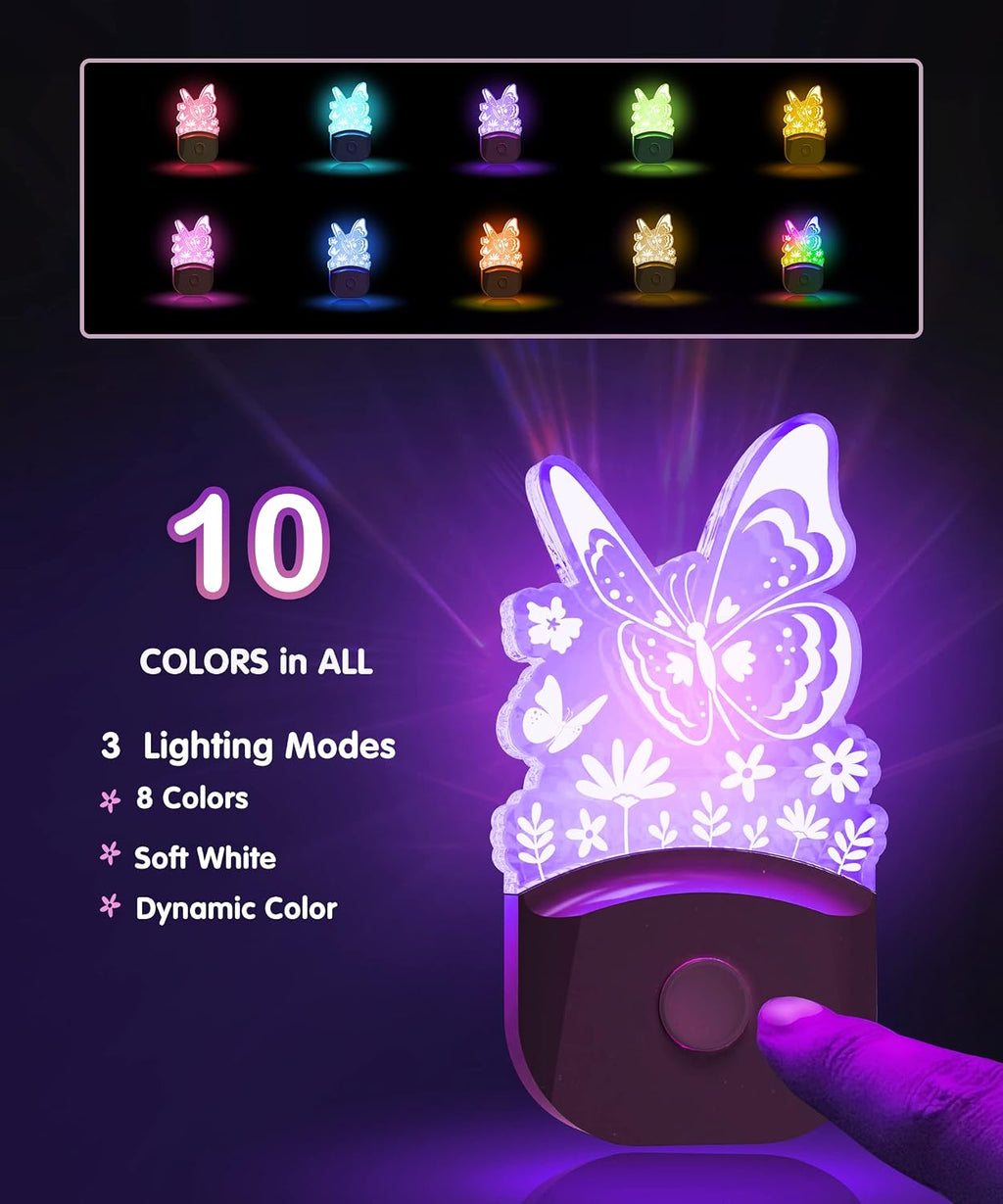 L LOHAS LED Kids Night Light, 8 RGB Color Changing Butterfly Night Lights with Dusk to Dawn Sensor, Acrylic Nursery Nightlight for Baby…