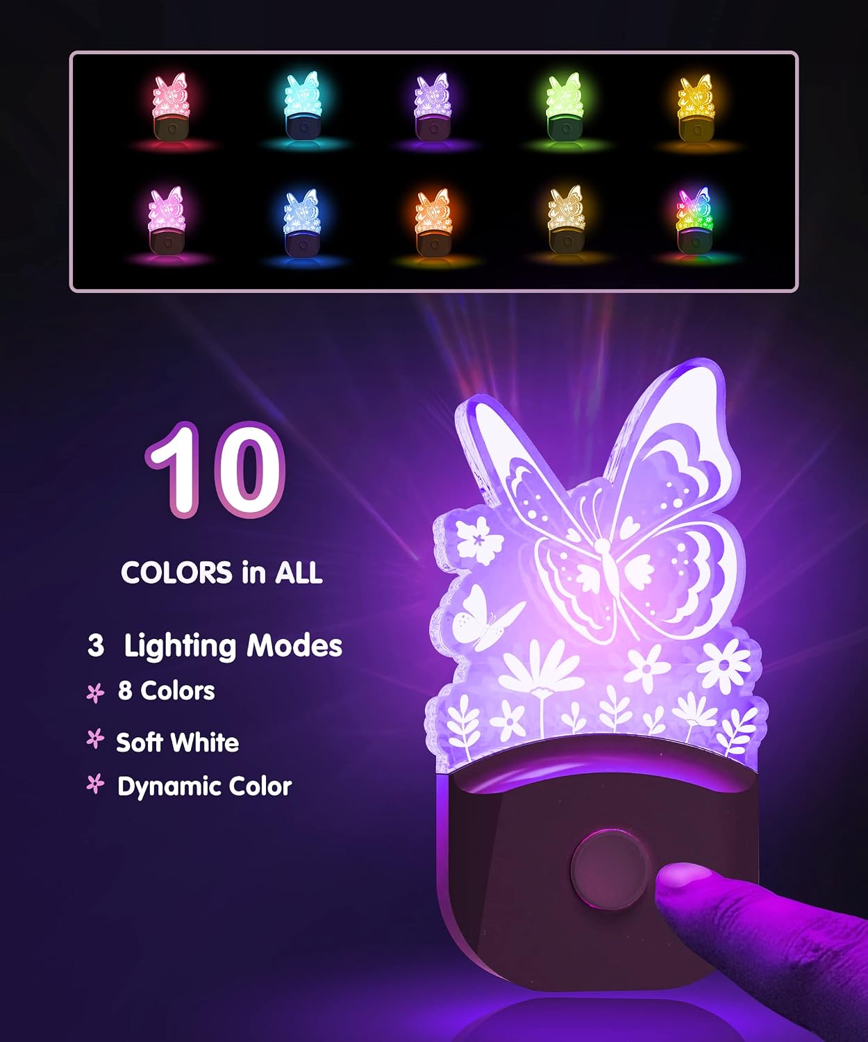 L LOHAS LED Kids Night Light, 8 RGB Color Changing Butterfly Night Lights with Dusk to Dawn Sensor, Acrylic Nursery Nightlight for Baby…