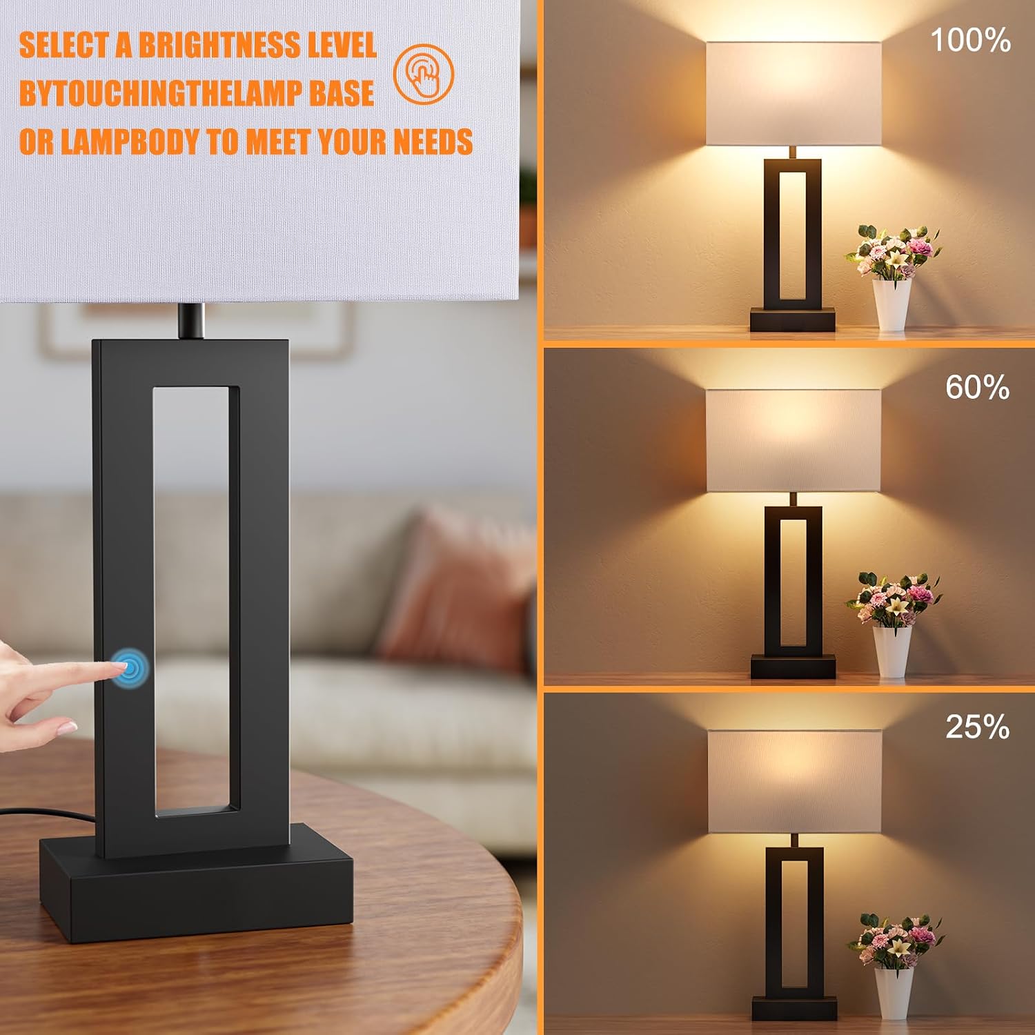 Nightstand Table Lamps for Bedrooms Set of 2 - Touch Bedside Lamp with USB C+A, 3 Way Dimmable Living Room Lamps for End Tables Set of 2…