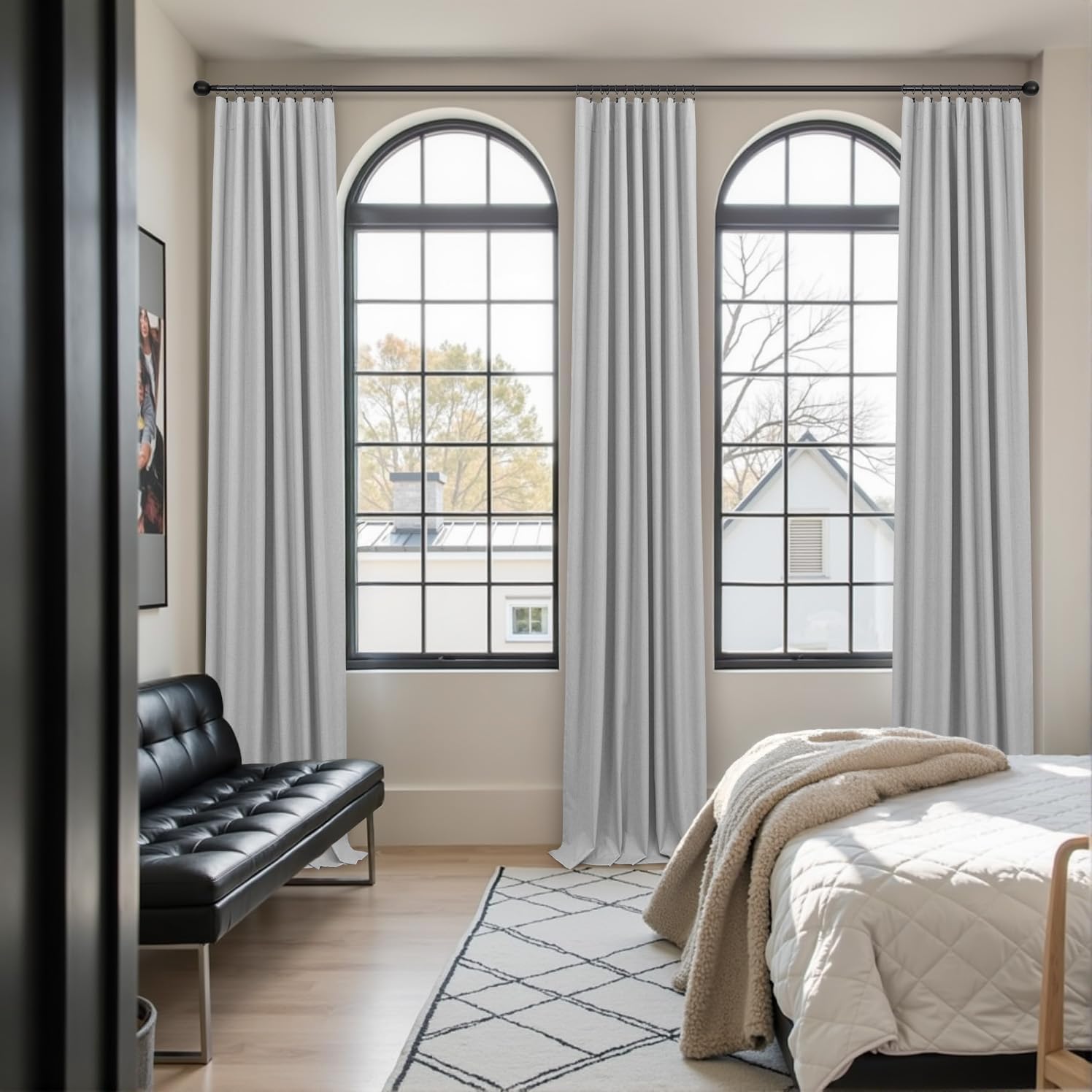 Dancurton Elegant Light Grey 100% Black Out Curtains 96 Inch Length 2 Panel for Living Room Darkening White Back Tab Thermal Insulated Long…