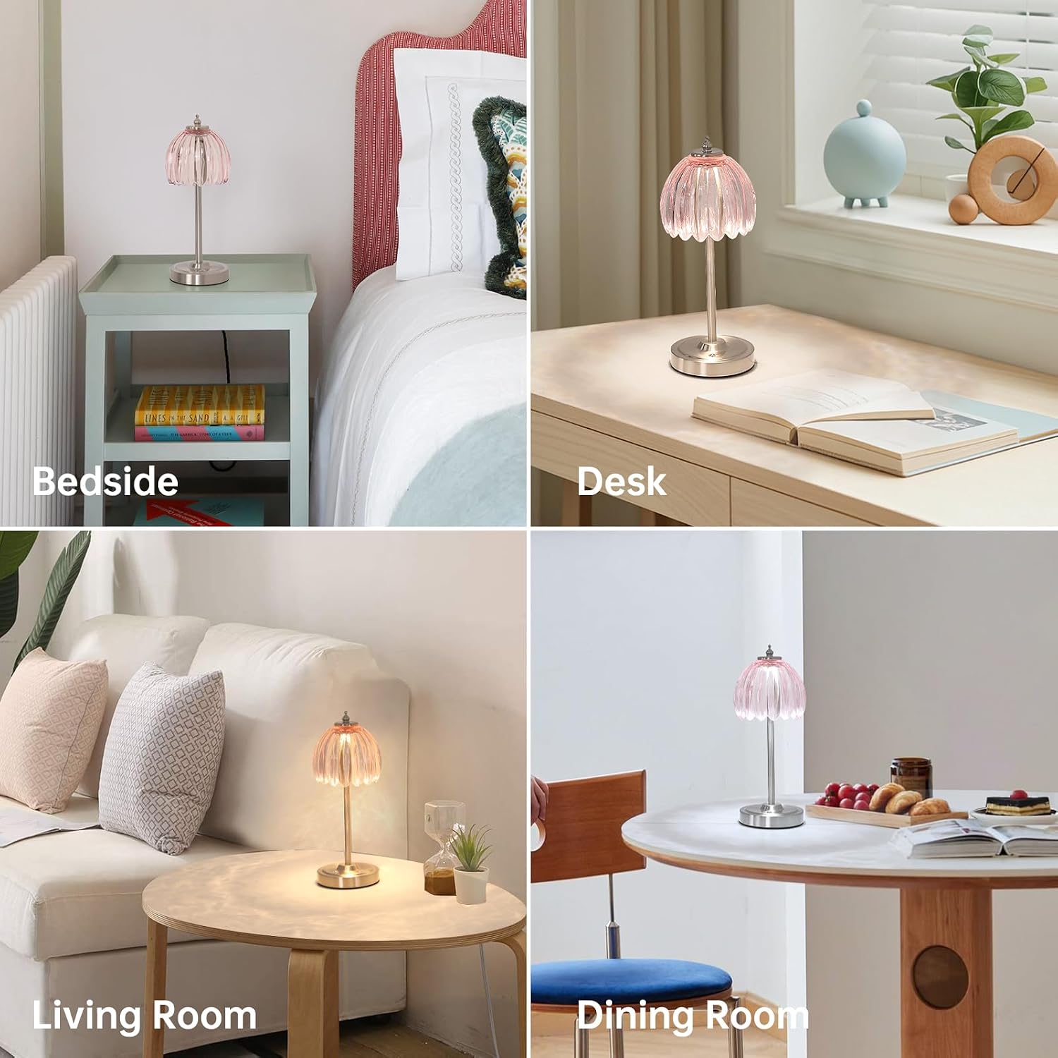 Shenmoyl Tulip Table Lamp with 5200mAh Battery & Touch Control, Cordless Small Table Lamp with 3 Colors, Dimmable Rechargeable Table…
