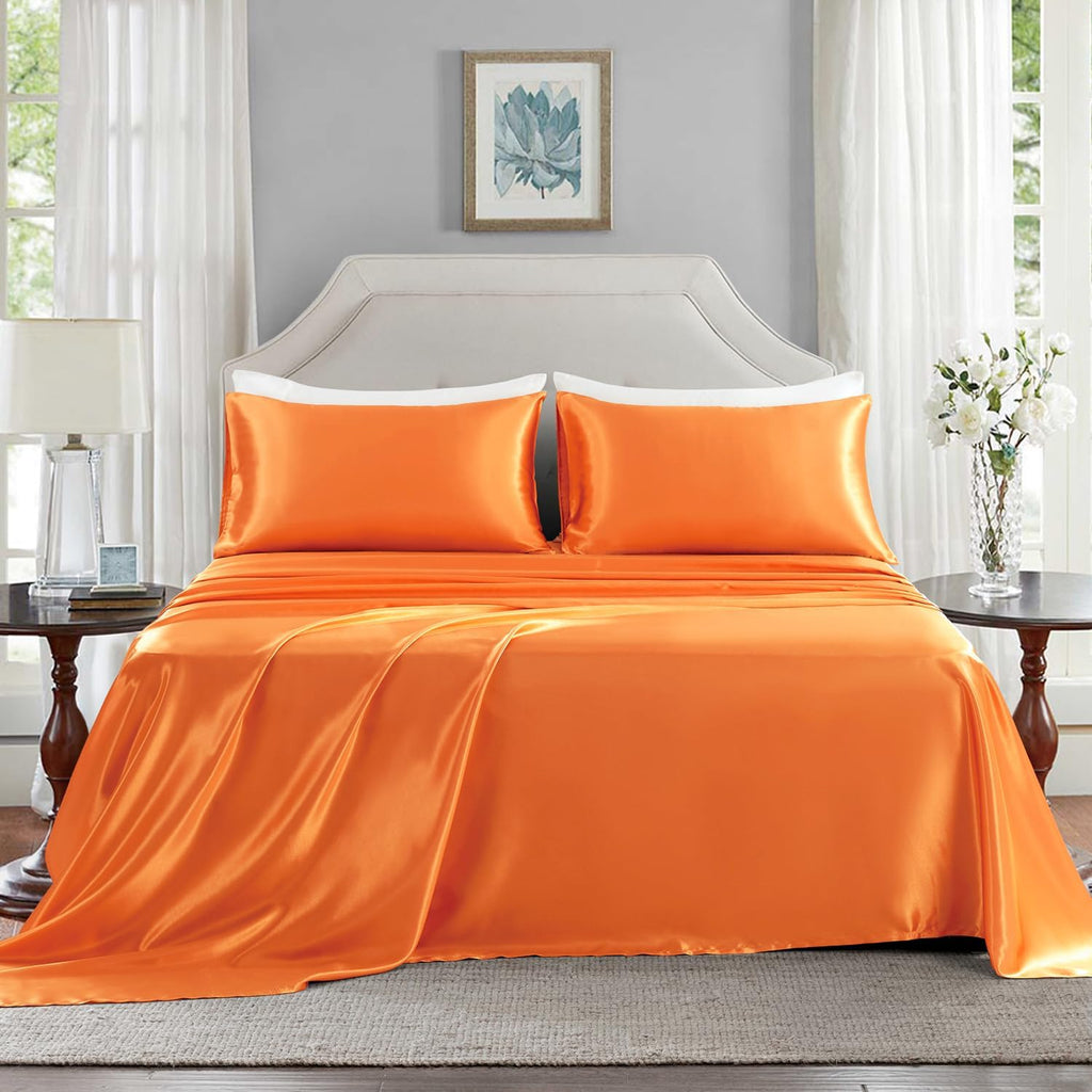 Golal Satin Sheets Full Size - 4 Pieces Luxury Silky Soft Bed Sheets, Wrinkle-Free Burnt Orange Satin Silk Sheet Set with 1 Deep Pocket Fit…