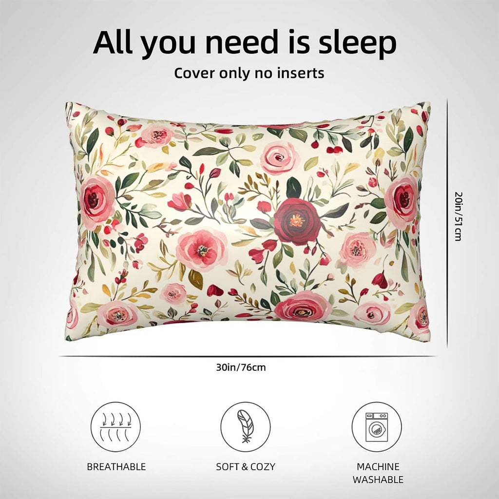 Satin Pillowcase for Hair and Skin Watercolor Floral Pink and Red Roses Super Soft and Cooling Similar to Silk Pillow Case 1 Pack with…