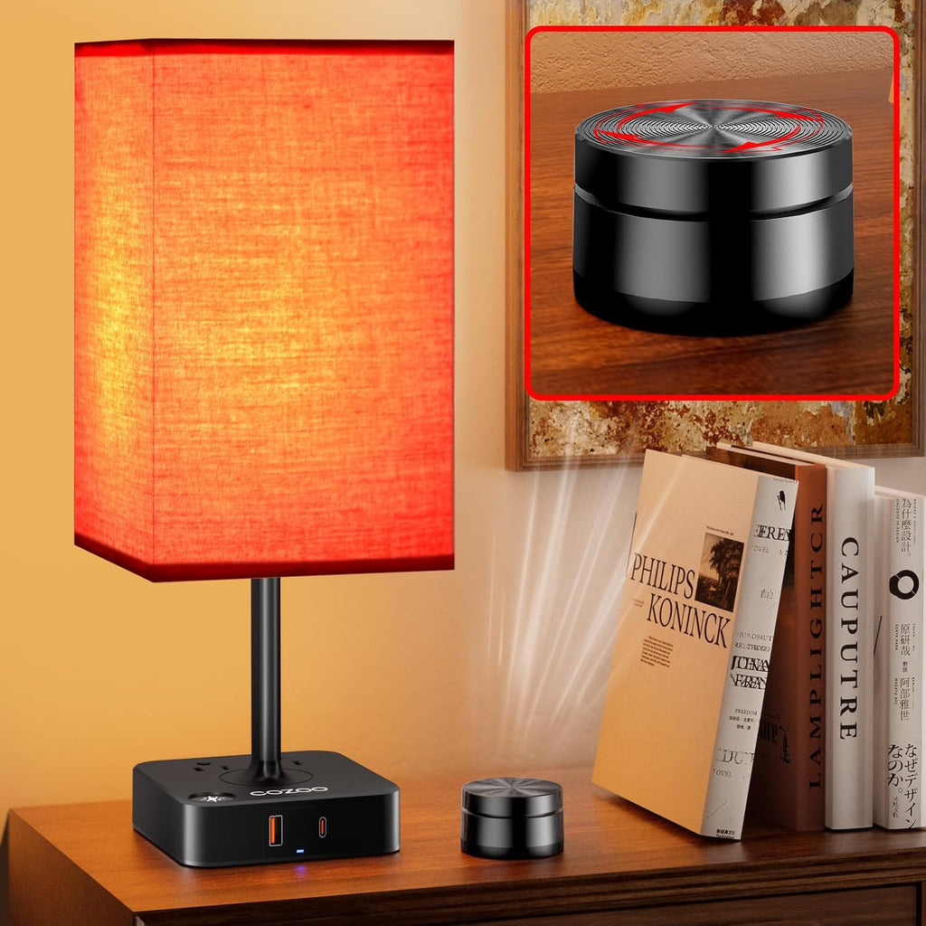 Bedroom Table Lamp with Remote Operation Control, Dimmable Bedside Table Desk Light with USB C+A Charging Ports 2 AC Outlets, Nightstand…