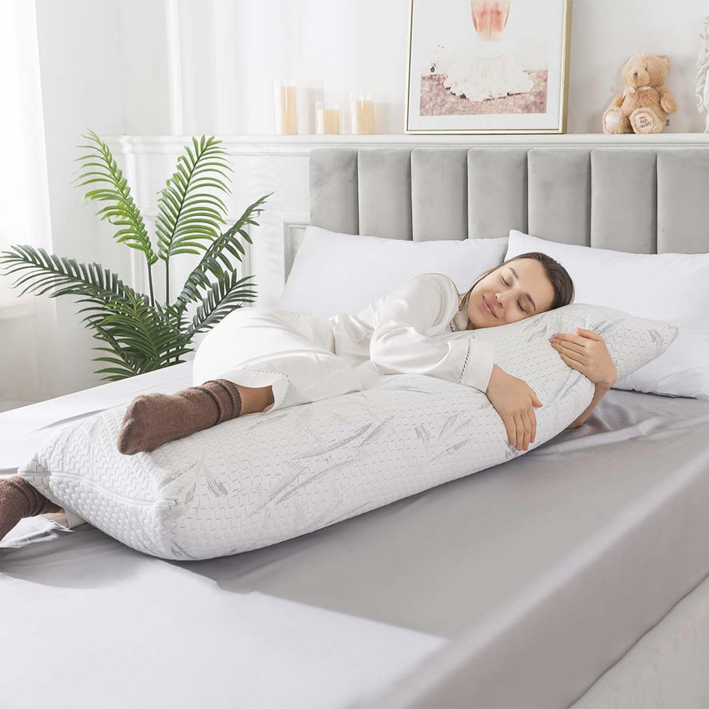 WhatsBedding Memory Foam Body Pillow for Adults with Zipperd Rayon Derived from Bamboo Cover, Breathable Long Pillow for Side Sleeper…