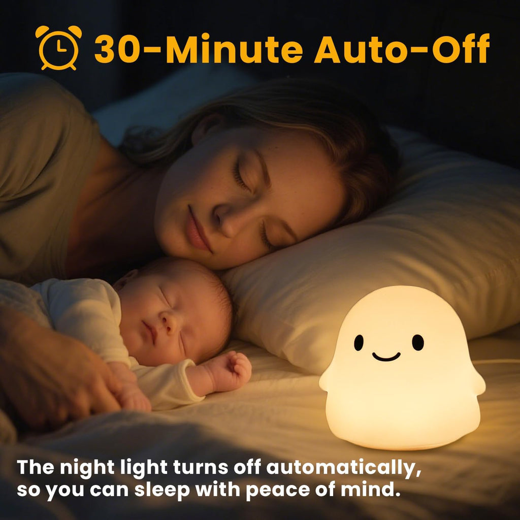 Daixinde Ghost Night Light, Squishy Halloween Gifts with 50Hrs Battery, Tap Control 2 Brightness, 30Min Auto-Off, Rechargeable Cloud Lamp f…