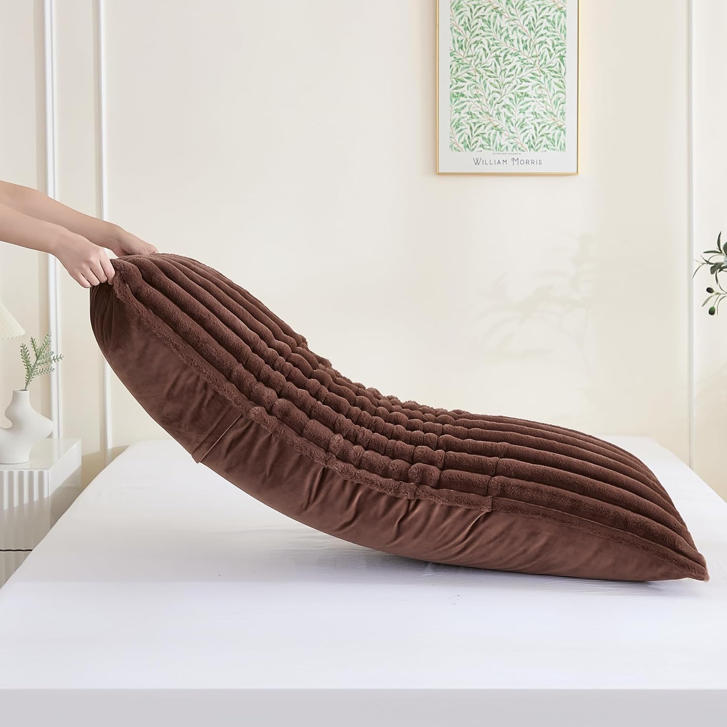 Memfydu Full Body Pillow with Fluffy Stripe Faux Fur Removable Cover, Long Bed Pillow Adult 20x54 Inches for Side Sleeper and Pregnancy, Co…
