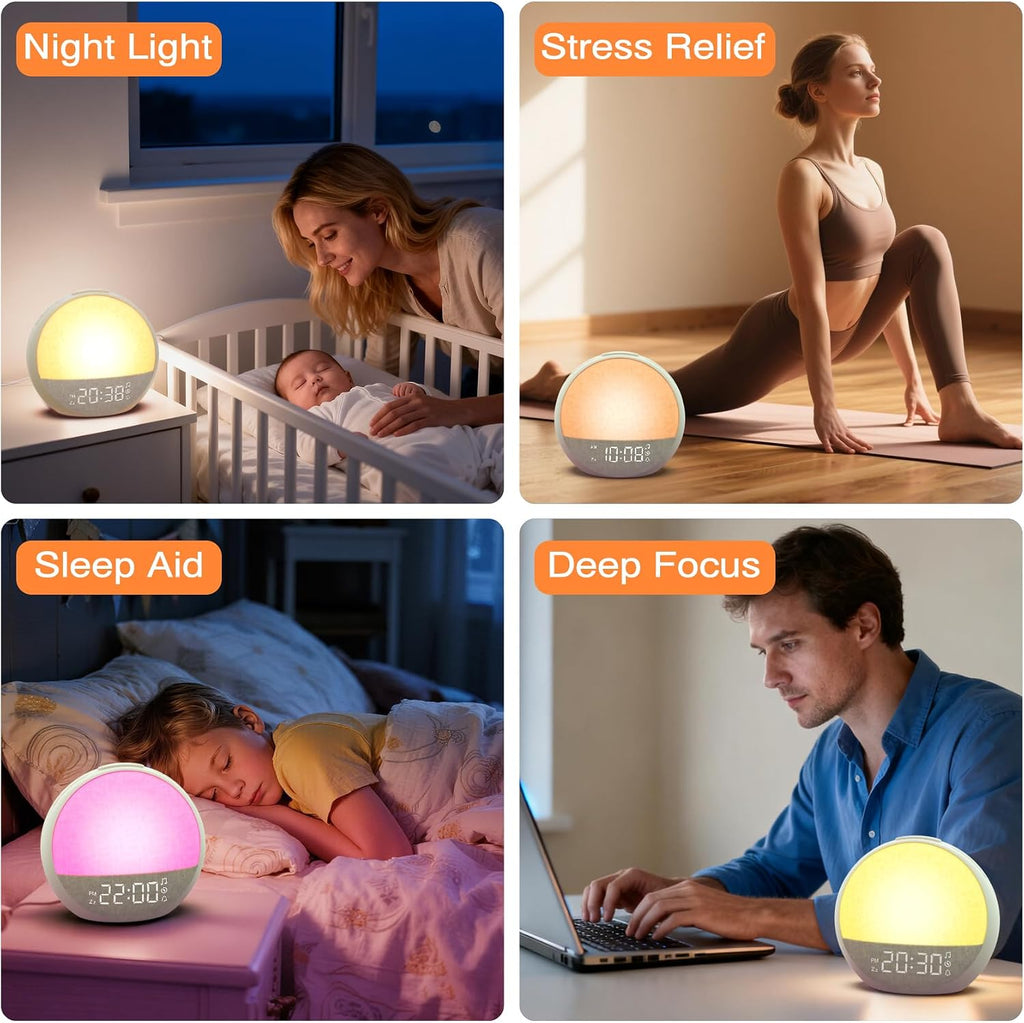 Sunrise Alarm Clock, White Noise Sound Machine with 30 Soothing Sounds, Dimmable Night Light, Natural Sunlight Lamp Gentle Wake Up Light…