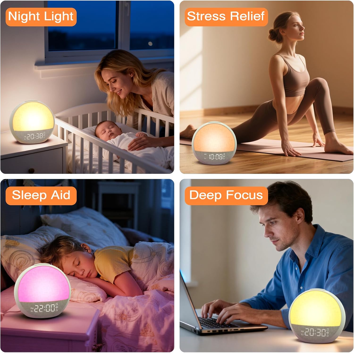 Sunrise Alarm Clock, White Noise Sound Machine with 30 Soothing Sounds, Dimmable Night Light, Natural Sunlight Lamp Gentle Wake Up Light…