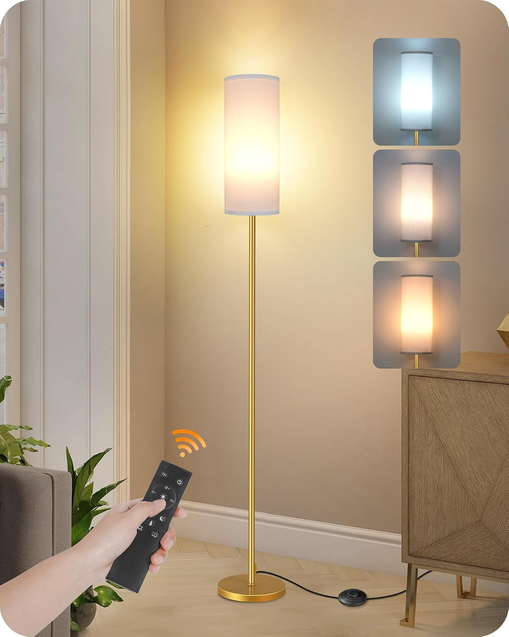 Dimmable Floor Lamp for Living Room with Remote and Foot Switch, Corner Floor Lamp, 64.4'' Standing Tall Lamp, 10W 900LM LED Bulb…