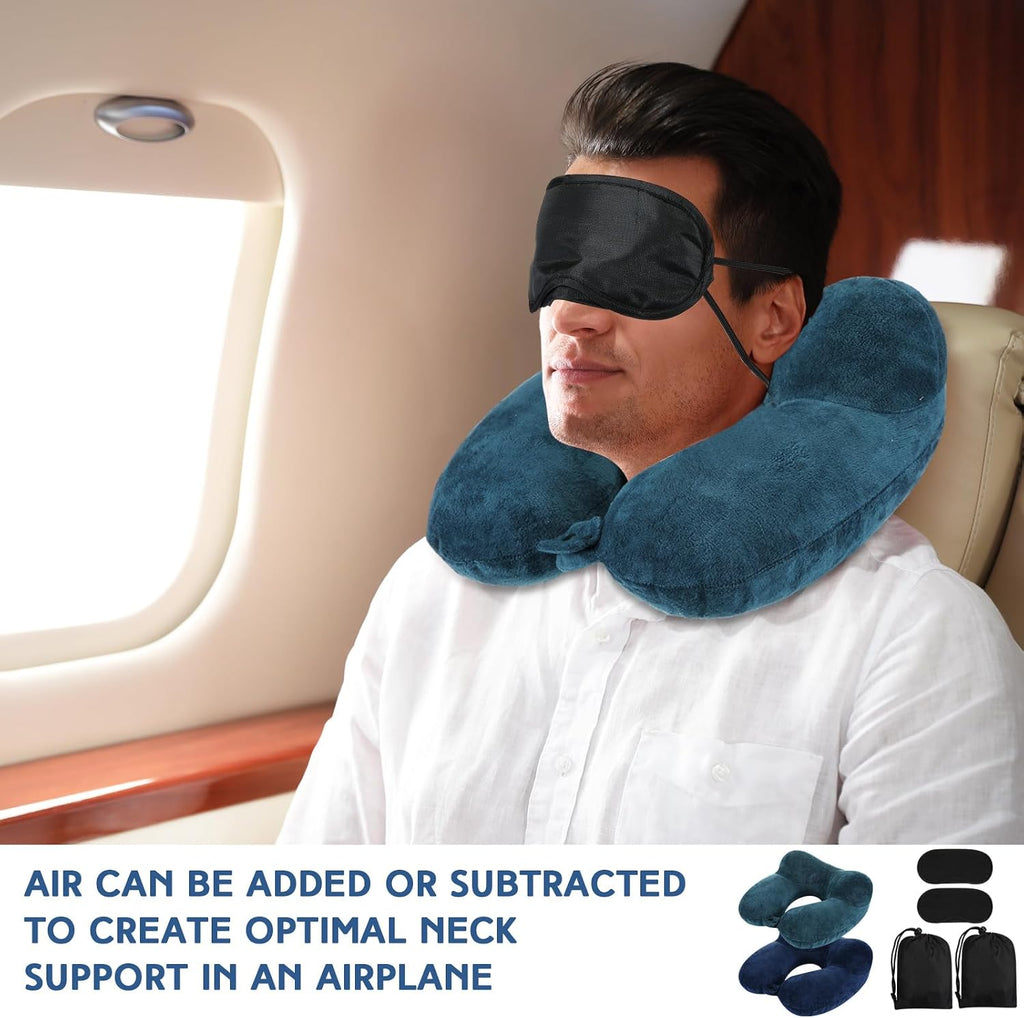 Sintuff 2 Pack Inflatable Travel Pillow for Airplanes Inflatable Neck Flight Pillows with Compact Bag and Blindfold for Traveling…