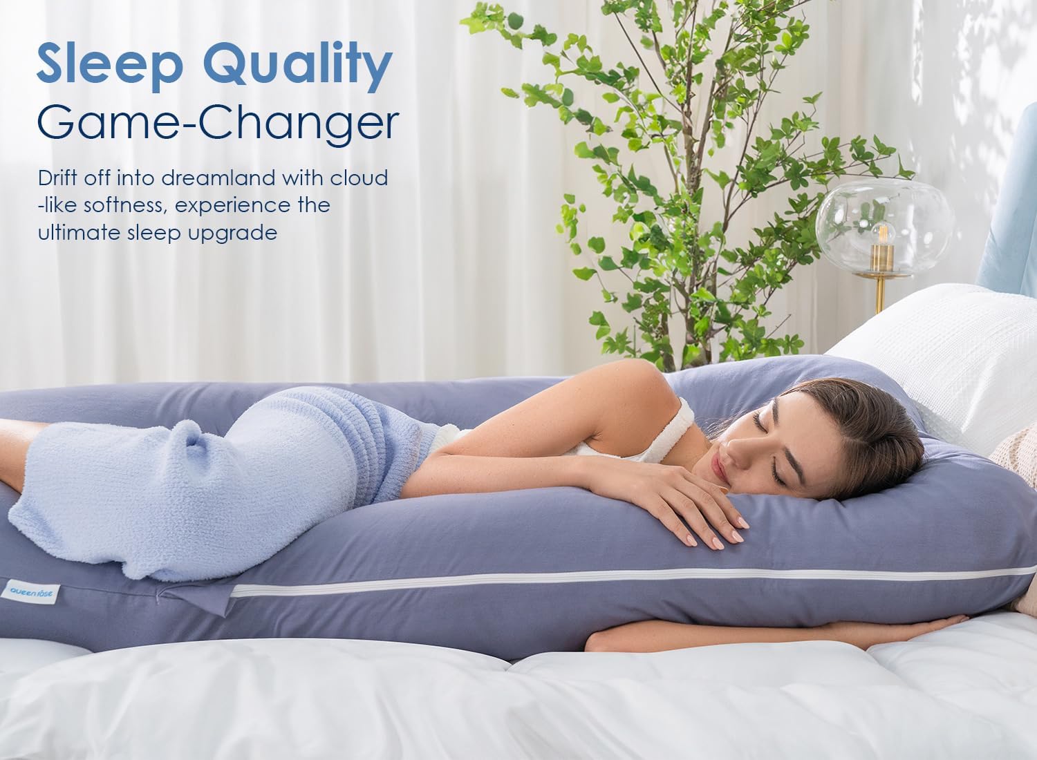QUEEN ROSE Pregnancy Pillows, 60 Inch Cooling U Shaped Body Pillow for Sleeping, Extra Long Maternity Pillow for Pregnant Women, Body…
