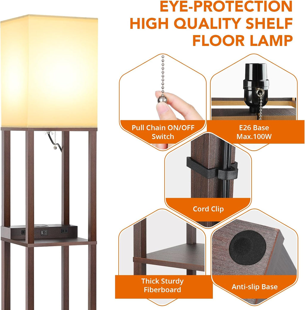 Mlambert Modern Shelf Floor Lamp with Wireless Charger & Fast Charging USB Ports & Type C Port & 2 Power Outlets,3 Tier Storage Lamp for…