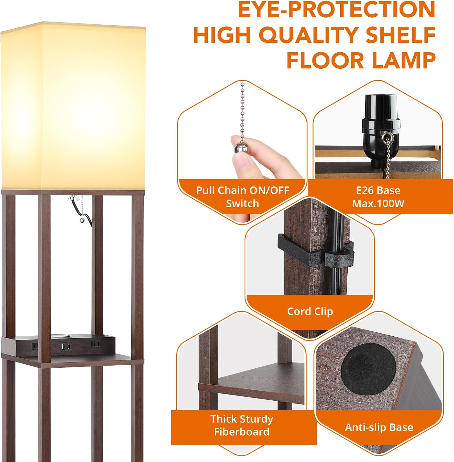 Mlambert Modern Shelf Floor Lamp with Wireless Charger & Fast Charging USB Ports & Type C Port & 2 Power Outlets,3 Tier Storage Lamp for…