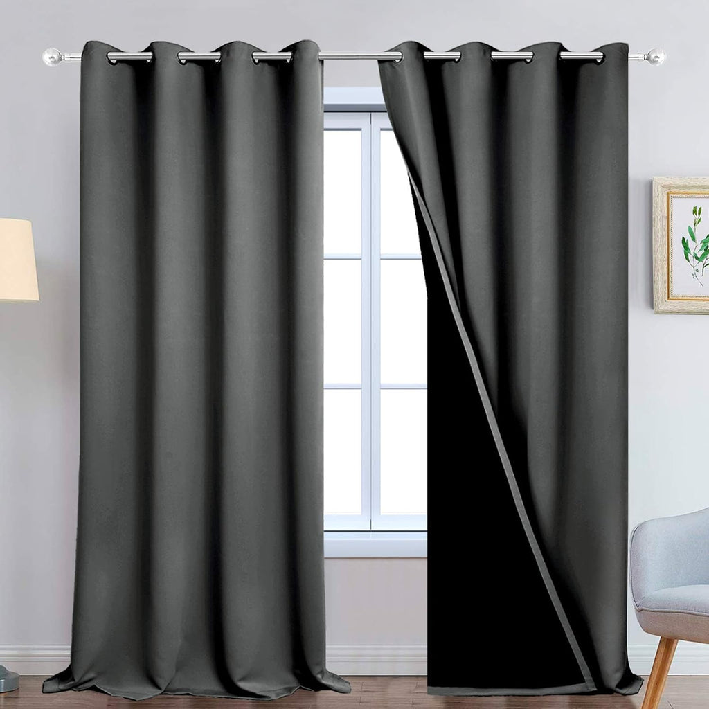 Yakamok 100% Blackout Lined Panels, Thermal Insulated Blackout Curtains for Bedroom, Heat Blocking Drapes for Living Room(52Wx108L, Dark Gr…