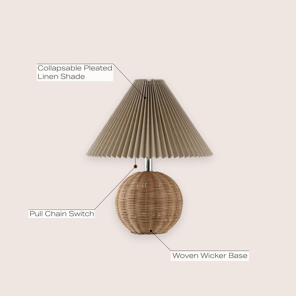 Jonathany JONATHAN Y 17.25" Natural/Chrome/Dark Beige Sphere Table Lamp, Mid-Century Bedside Nightstand with Beige Pleated Linen Shade, Sca…