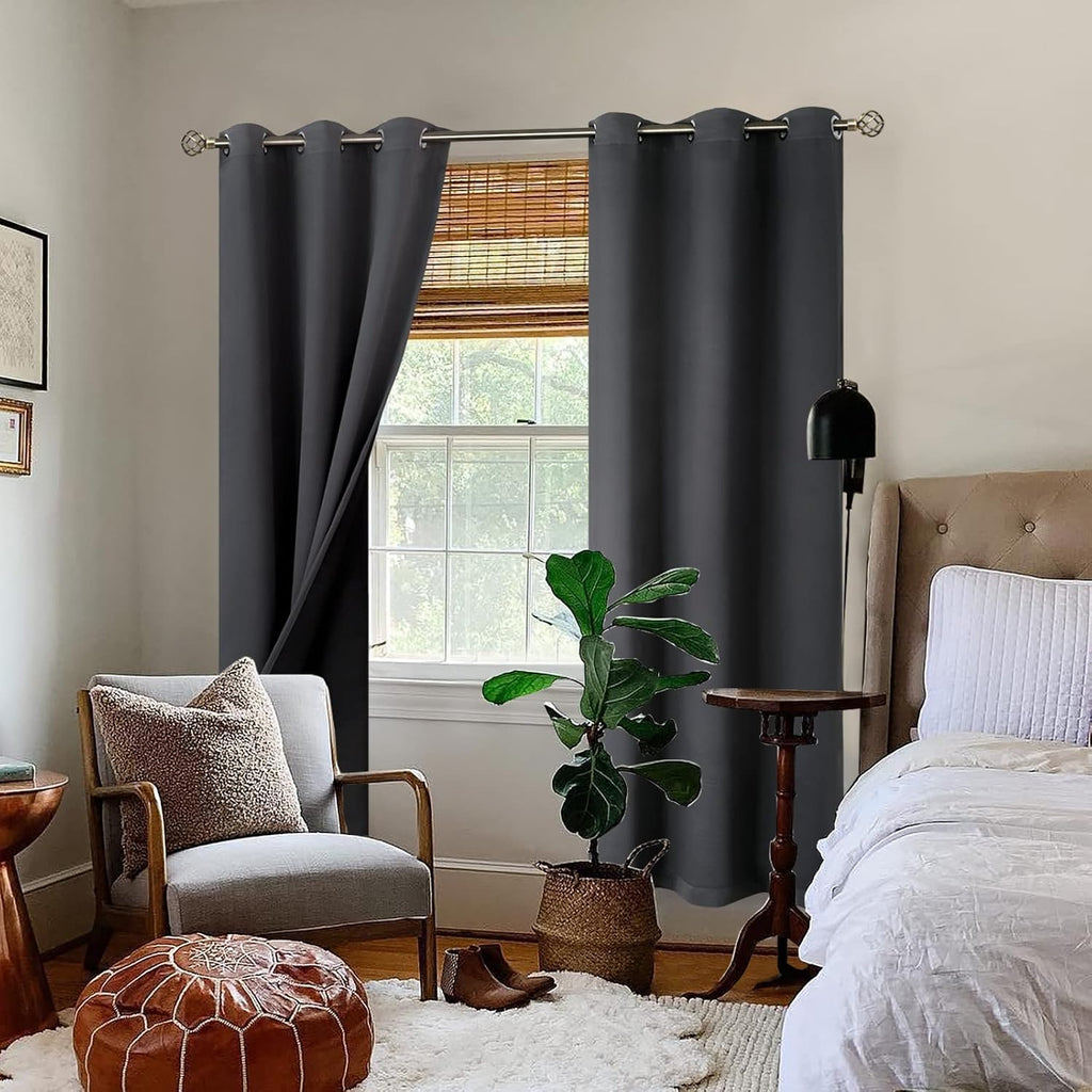BGment Thermal Insulated 100% Blackout Curtains for Bedroom with Black Liner, Double Layer Full Room Darkening Noise Reducing Grommet Curta…