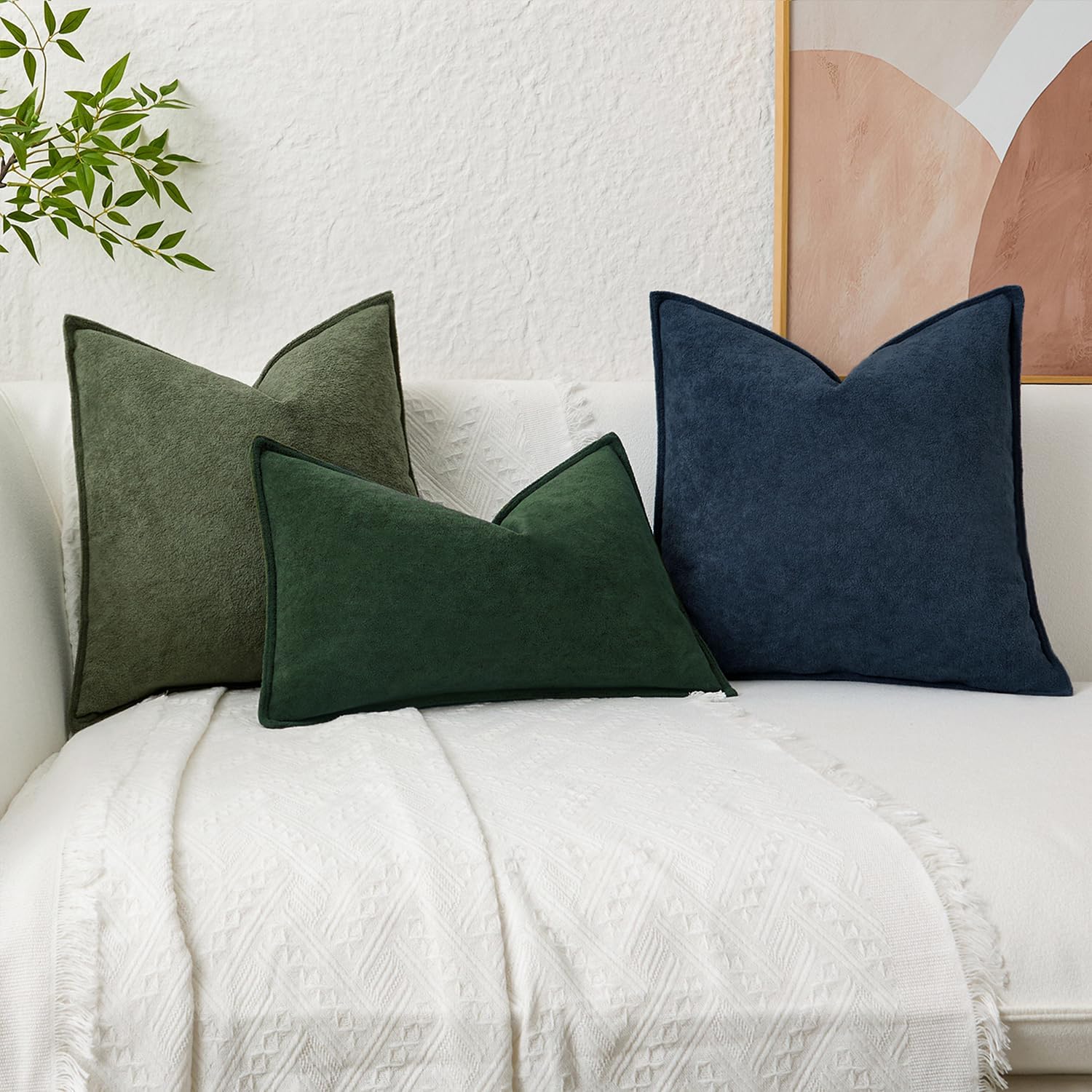 KevinTextile Kevin Textile Waterproof Decorative Pillow Covers Navy Blue 18x18 Inch Pack of 2 Soft Boucle Textured Throw Pillowcases Elegan…