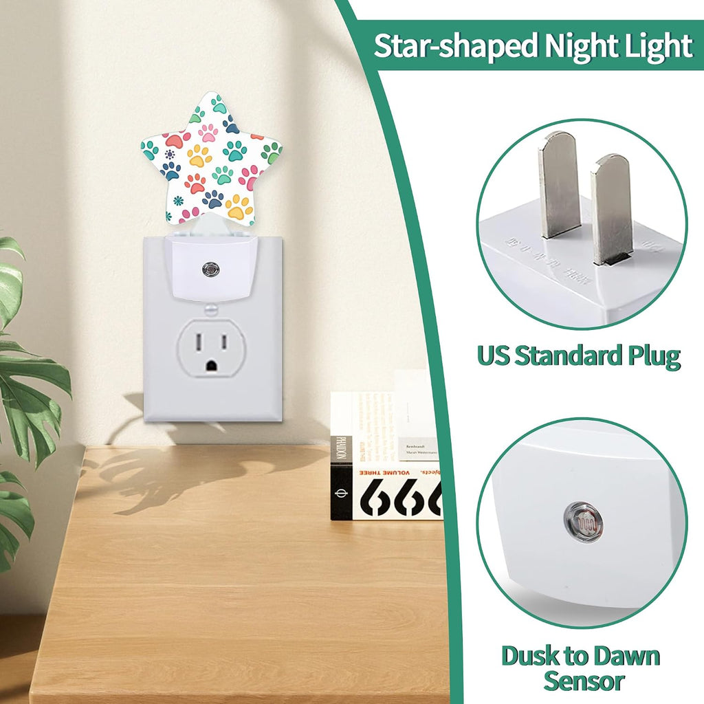 Dog Paw Plug in Star Night Light, Night Light with Sensor for Kids Nursery Bedroom, Decorative Soft Glow Lamp for Hallway Bathroom…