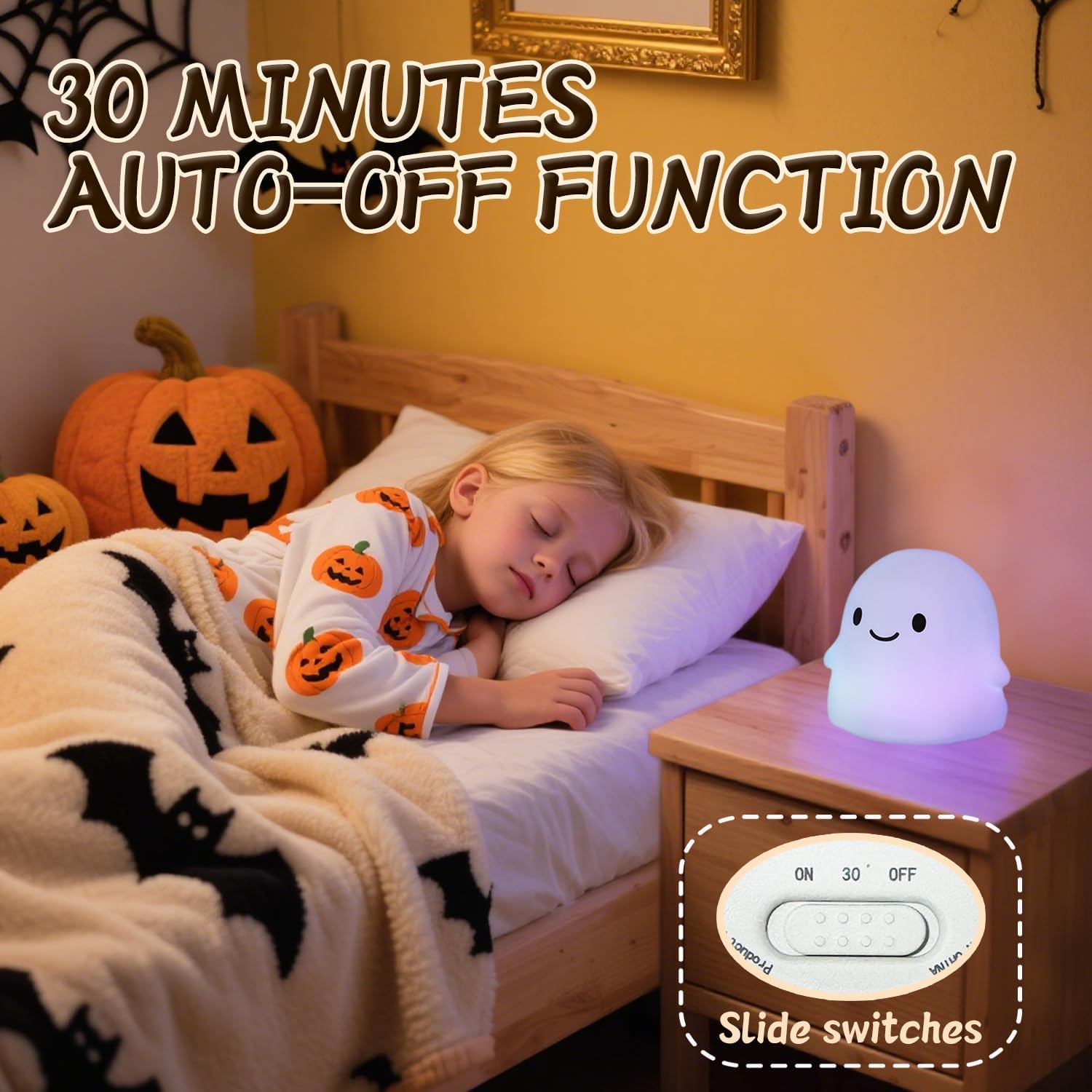 Ghost Night Light Color Changing, Cute Cloud Decor with Colors & 50Hrs, Tap Control Light Up Ghost for Kids, Rechargeable Halloween…