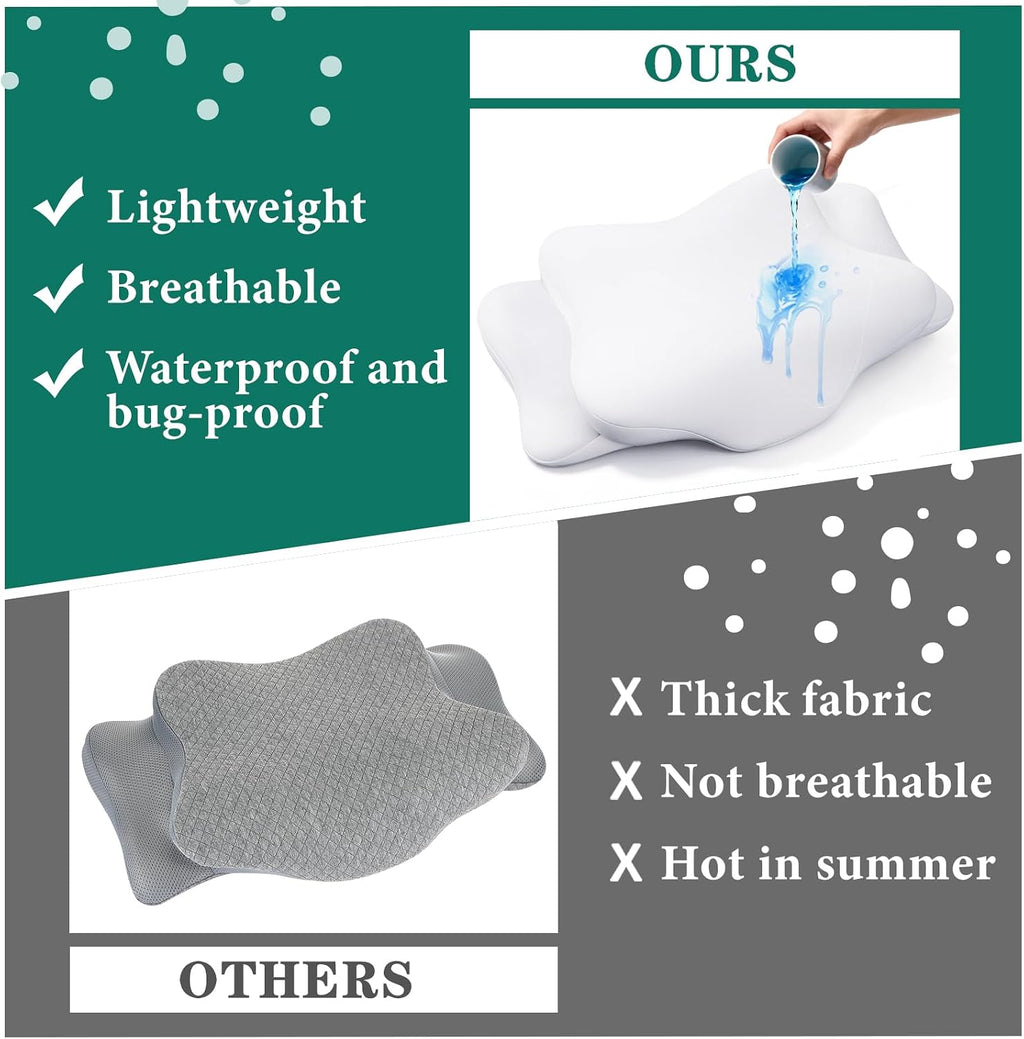 Hahafelt Waterproof Pillow Protector with Zipper Cervical Neck Pillowcase (Only Pillowcase) Cooling Ergonomic Pillow Cover for Side Back St…