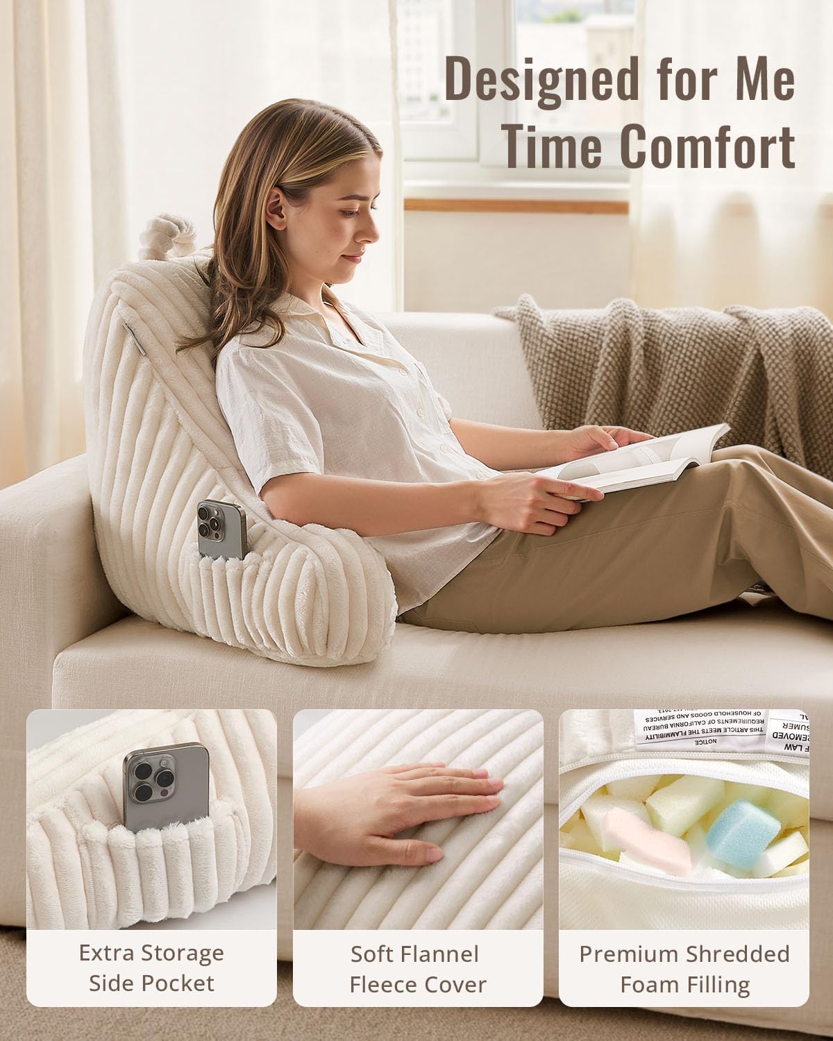 BlissfulDiary Blissful Diary Reading Pillow for Sitting in Bed, Large Flannel Back Pillow Bed Sitting Up for Adult & Children, Backrest Cus…