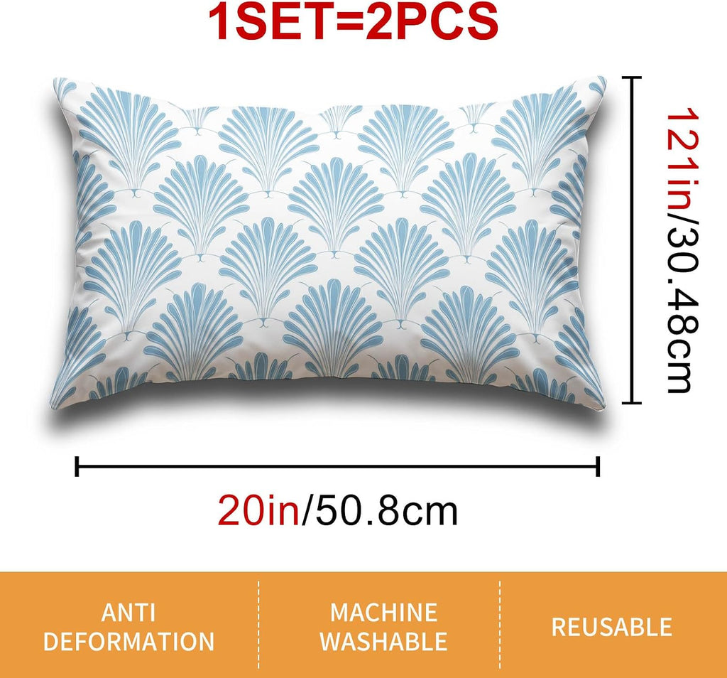HOMETITUTE Pillow Covers Decorative Pack of 2 Satin 12x20 Inch Blue Fan Art Lumbar Throw Pillow Cases for Sofa Couch Living Room…