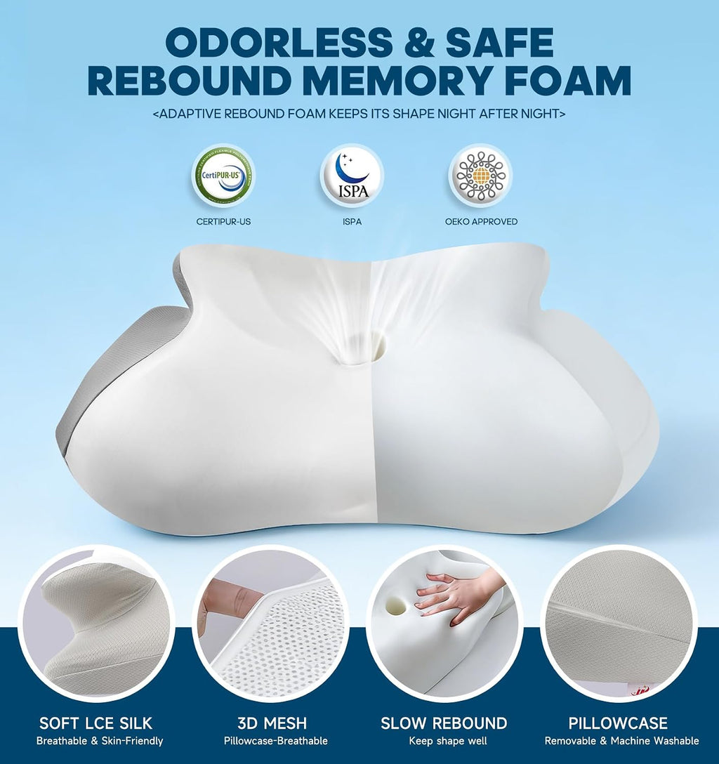 Fruaros Neck Support Pillow for Sleeping, Contour Memory Foam Pillows for Neck Pain, Ergonomic Orthopedic Cervical Pillow for Side B…