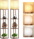 PARTPHONER Floor Lamp with Shelves for Living Room Walnut Brown 2 Pack, Shelf Floor Lamp with 3 CCT LED Bulb, Corner Display Standing…