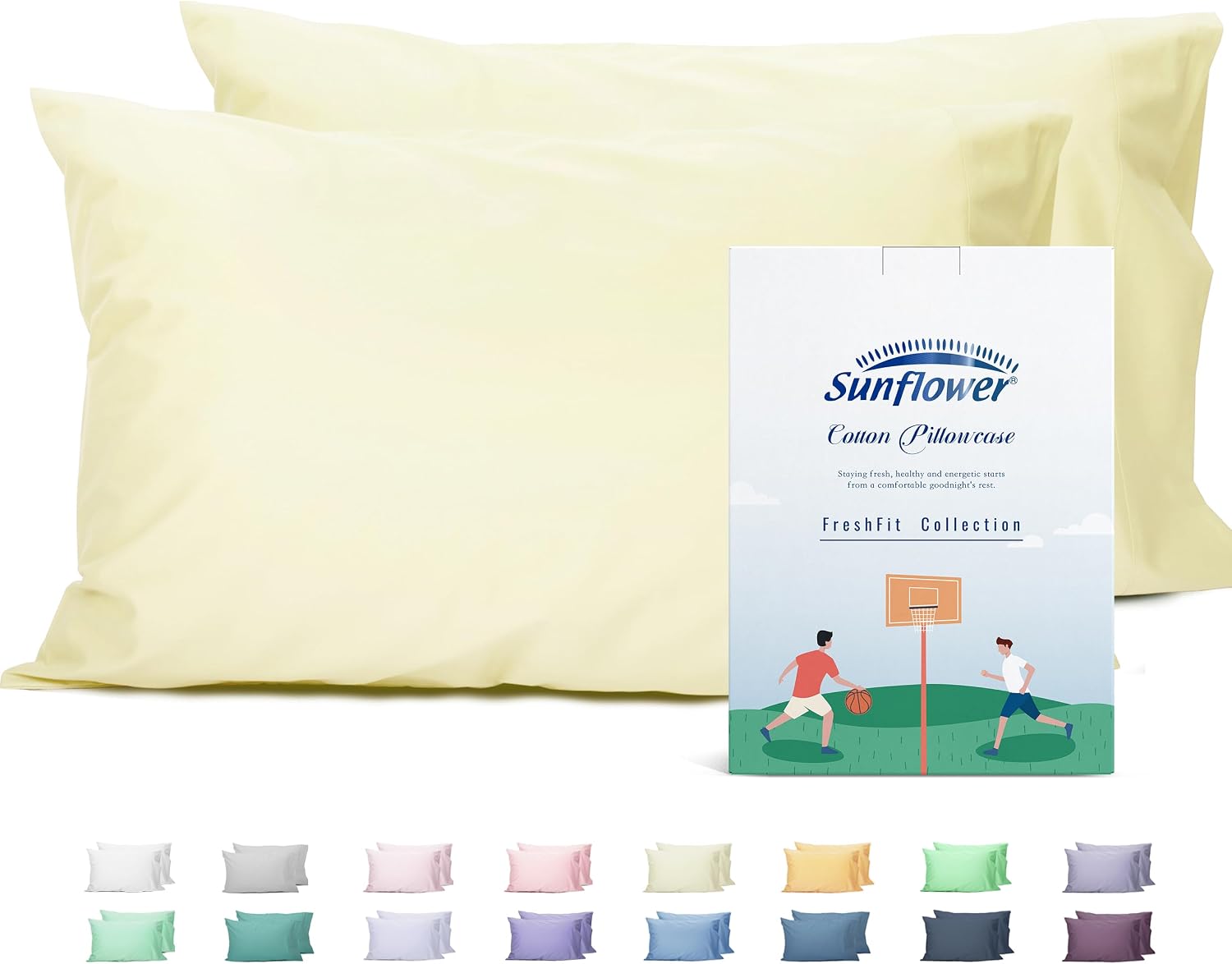 Sunflower Queen Pillowcases Set of 2, 100% Cotton Queen Pillow Cases 2, 20×30 inches Cream, Soft and Breathable
