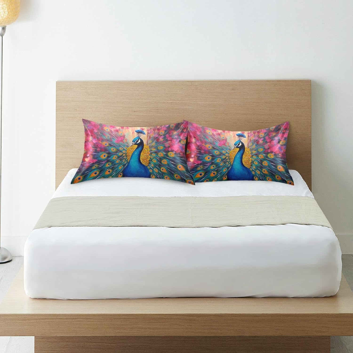 YETTASBIN Peacock Satin Pillowcase, Soft Breathable Silk Pillow Case with Envelope Closure for Hair and Skin, Queen Size 30 x 20 Inch