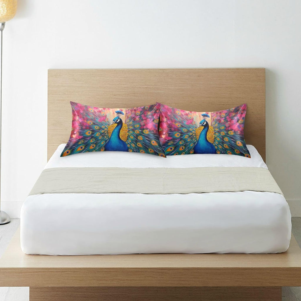 YETTASBIN Peacock Satin Pillowcase, Soft Breathable Silk Pillow Case with Envelope Closure for Hair and Skin, King Size 40 x 20 Inch