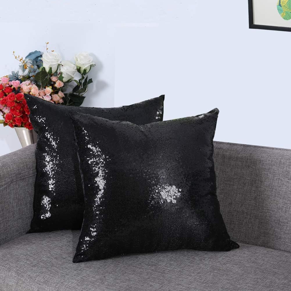 Eternal Beauty Set of 2 Sequin Decorative Pillow Cover Black Throw Pillow Covers for Couch Throw Pillows 20 X 20 Inches