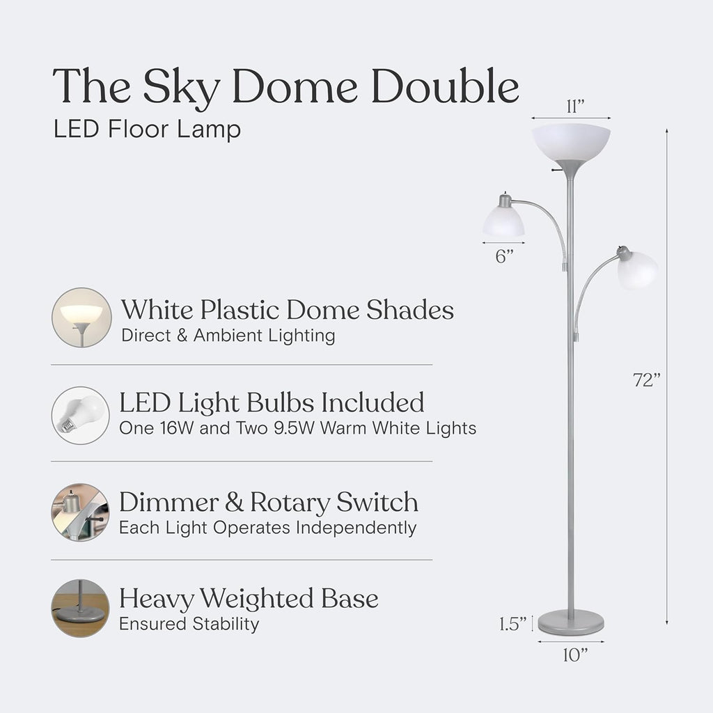 Brightech Sky Dome Double LED Floor lamp, Torchiere Super Bright Floor Lamp with 2 Reading Lamps for Living Rooms & Offices - Dimmable…