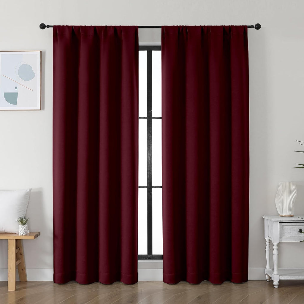 Simplebrand Ava Burgundy Blackout Curtains for Bedroom 72 Inch Length 2 Panels Set, Privacy Thermal Insulated Rod Pocket Window Curtains fo…