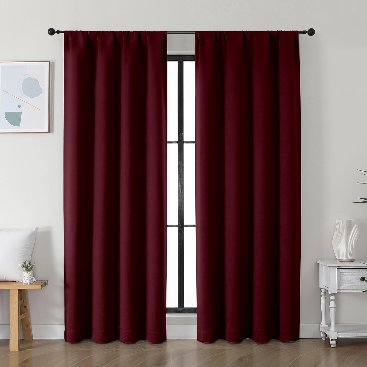 Simplebrand Ava Burgundy Blackout Curtains for Bedroom 72 Inch Length 2 Panels Set, Privacy Thermal Insulated Rod Pocket Window Curtains fo…